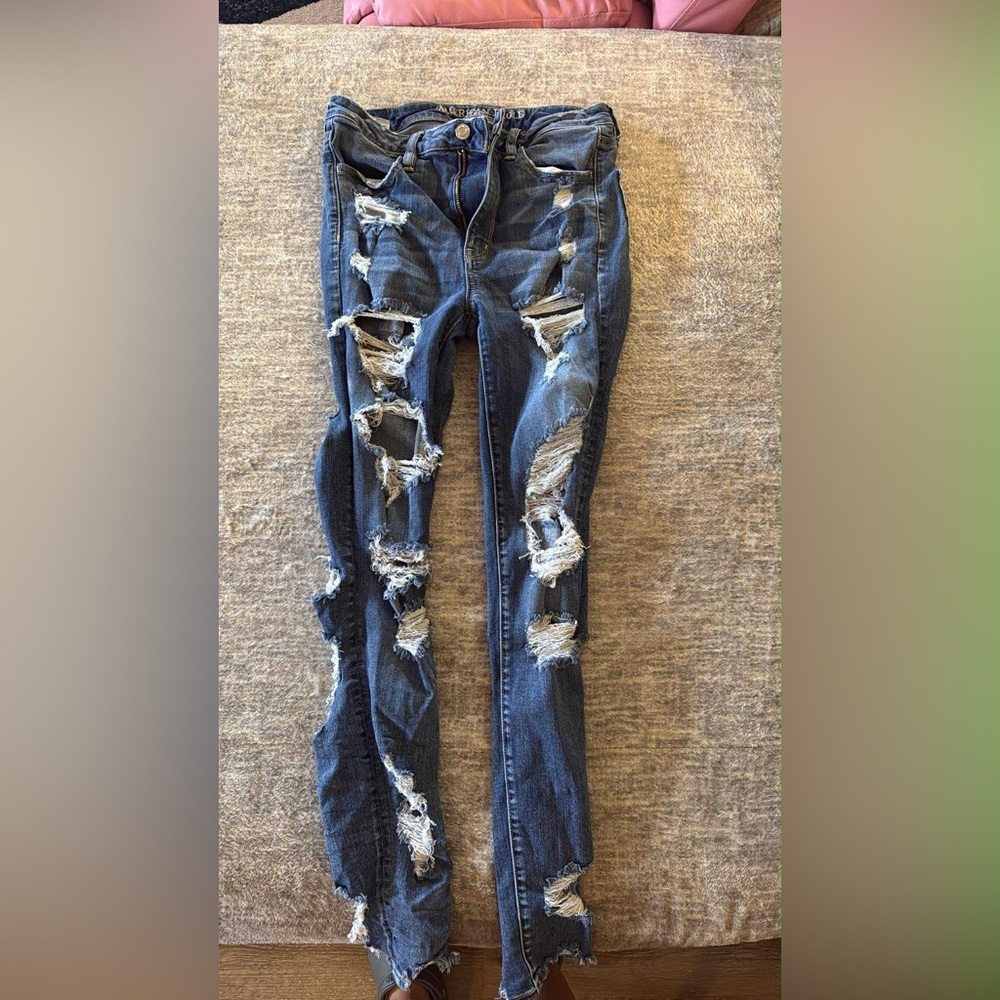 American Eagle Outfitters Blue Distressed Skinny Jeans